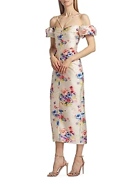 Palma Beaded Floral Ruched Off-The-Shoulder Dress