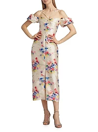 Palma Beaded Floral Ruched Off-The-Shoulder Dress
