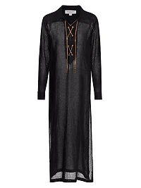 Lace-Up Linen Maxi Dress