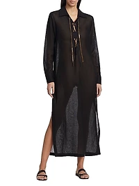 Lace-Up Linen Maxi Dress