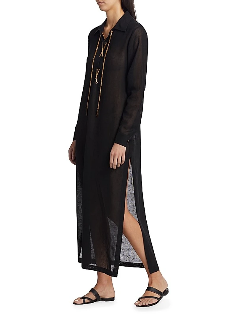 Lace-Up Linen Maxi Dress