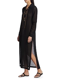 Lace-Up Linen Maxi Dress