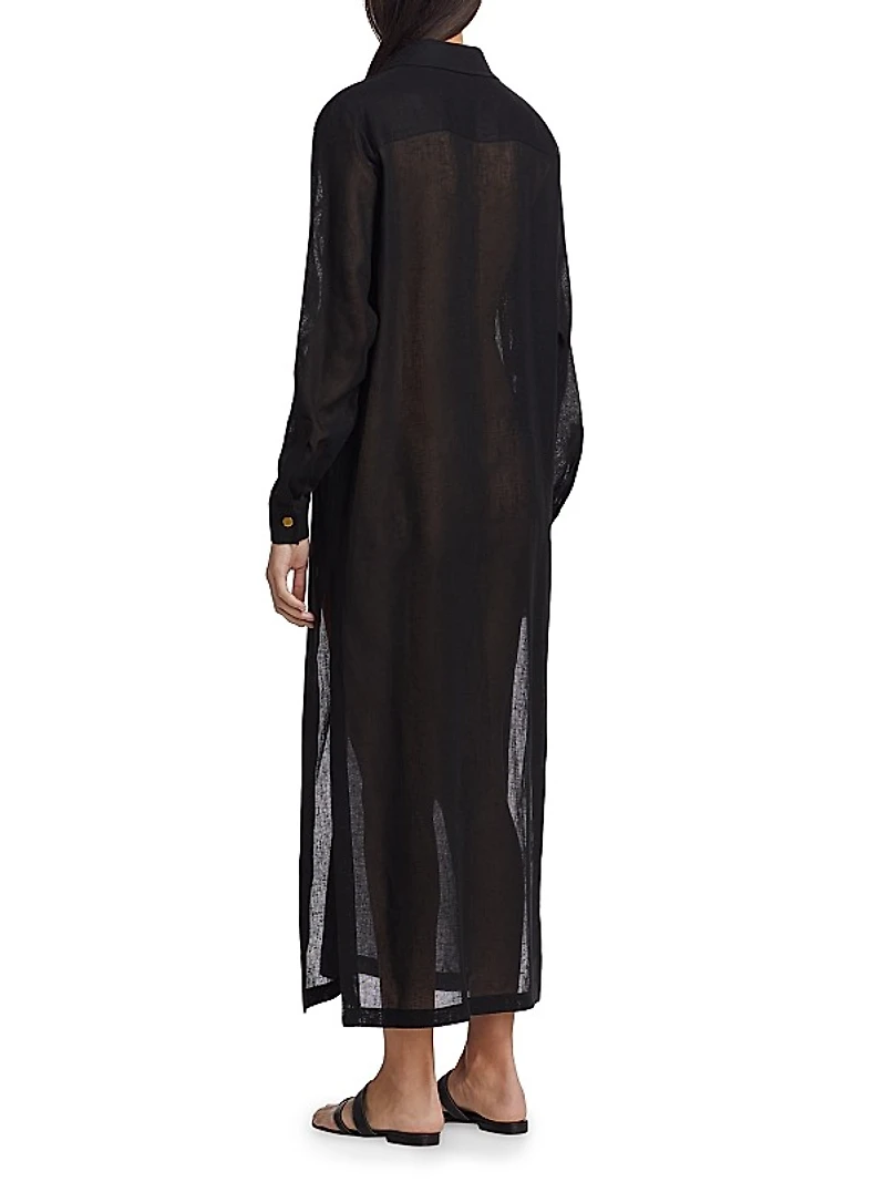 Lace-Up Linen Maxi Dress