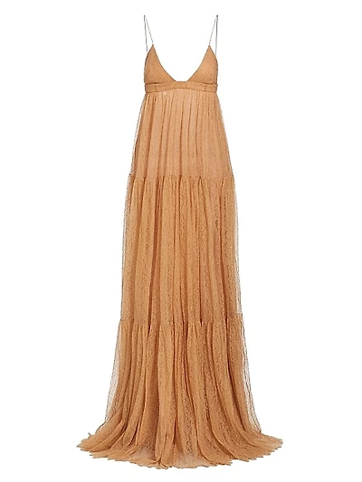 Sleeveless Tiered Lace Gown