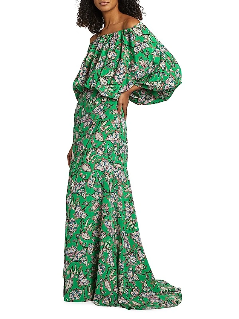 Natalia Floral Silk Off-the-Shoulder Maxi Dress