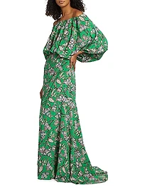 Natalia Floral Silk Off-the-Shoulder Maxi Dress