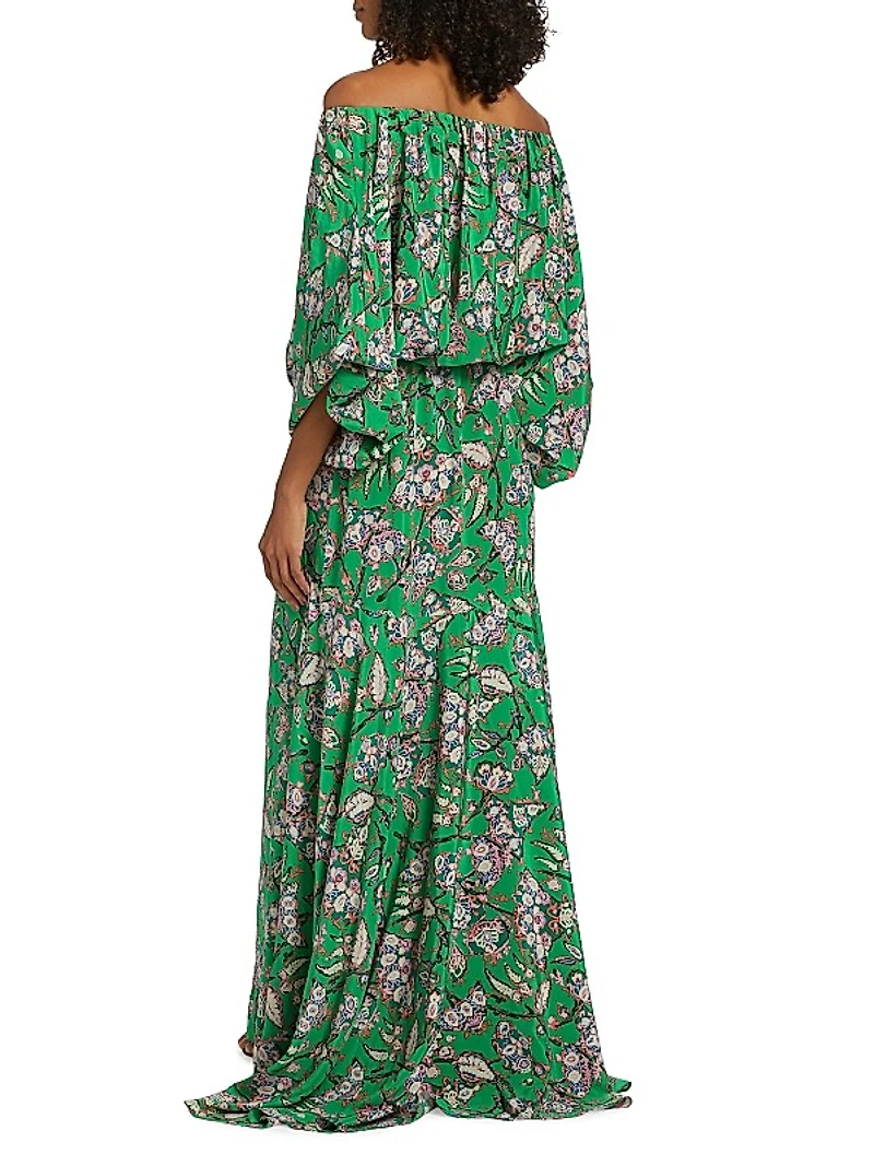 Natalia Floral Silk Off-the-Shoulder Maxi Dress