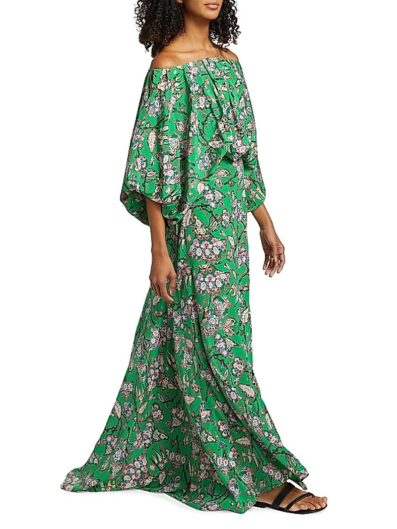Natalia Floral Silk Off-the-Shoulder Maxi Dress