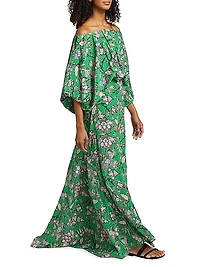 Natalia Floral Silk Off-the-Shoulder Maxi Dress