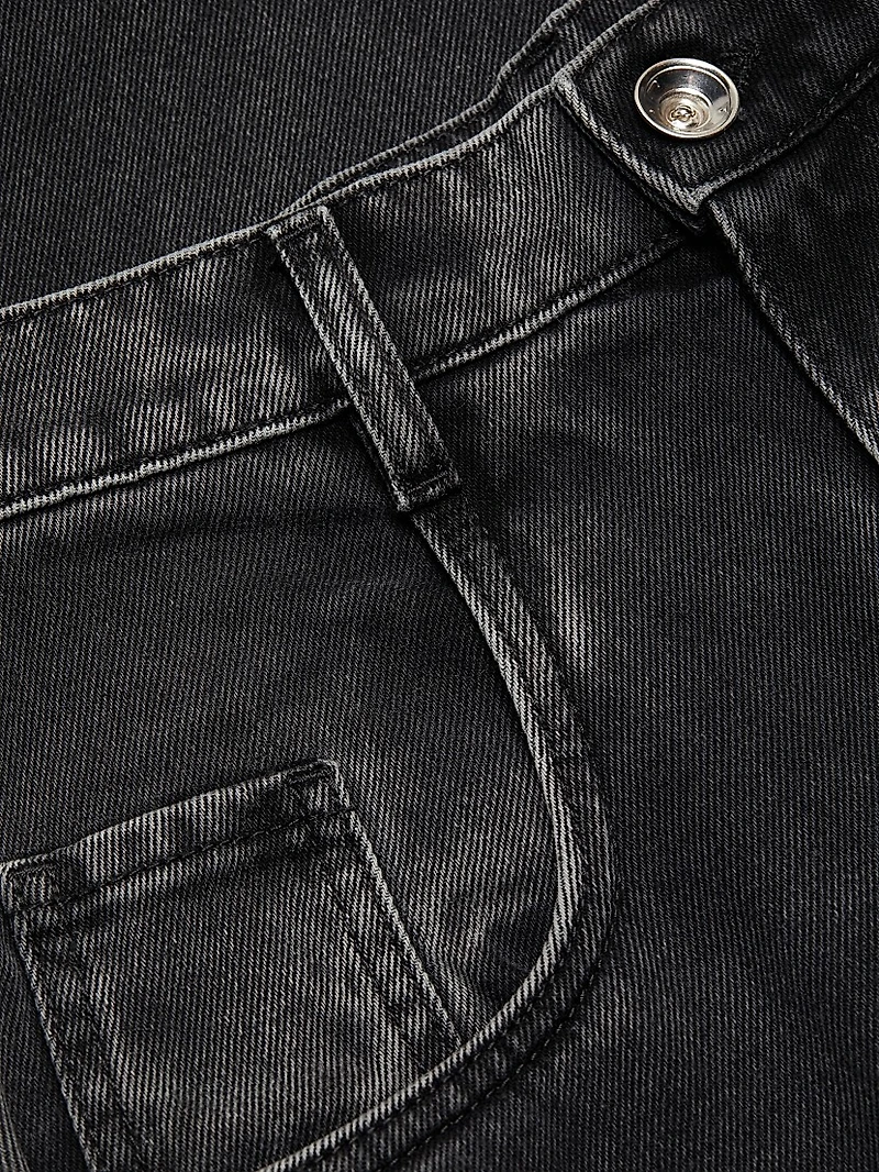 Distressed Slit Mid-Rise Baggy Jeans