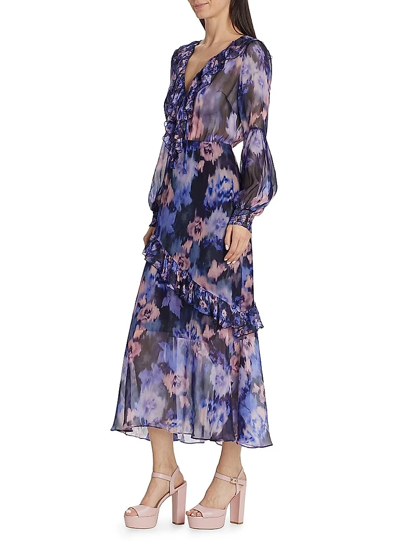Varda Printed Ruffled Midi-Dress