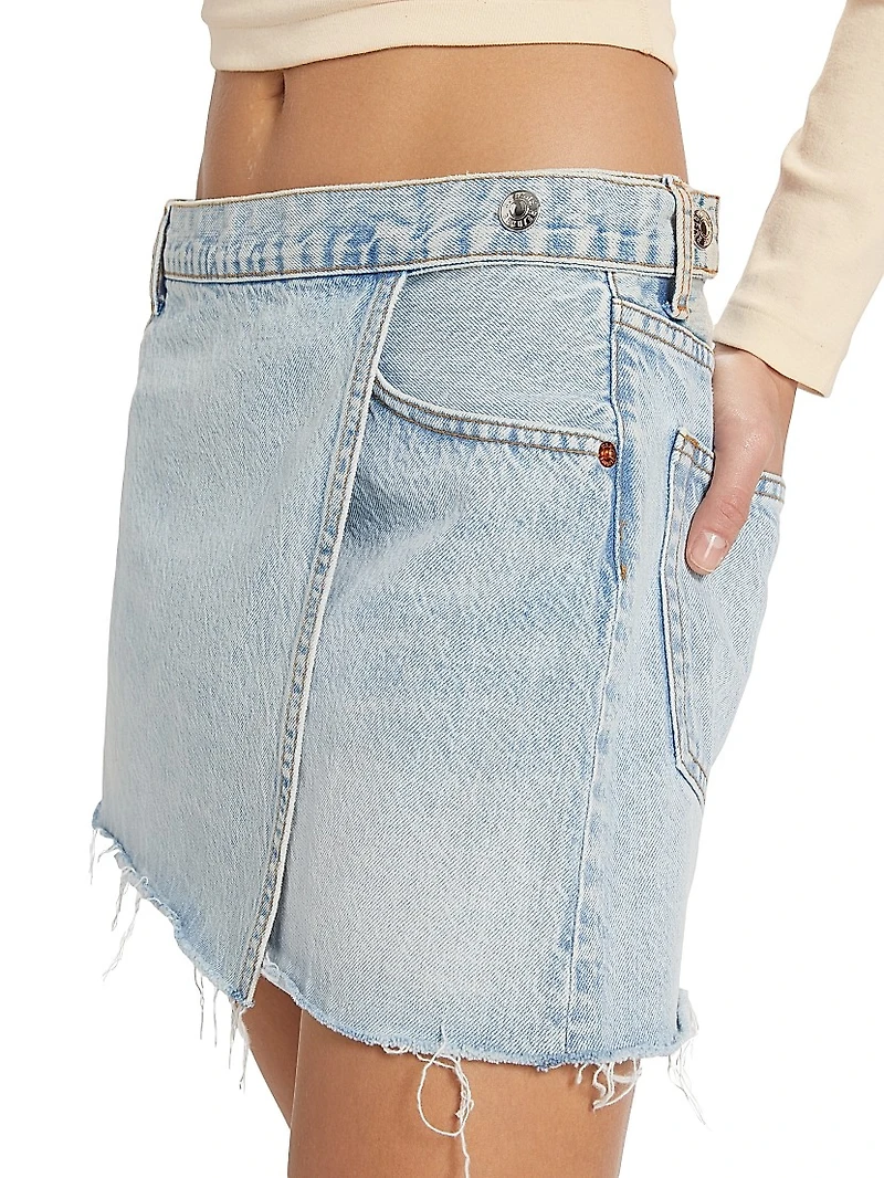Re/done & Pam Mid-Waist Denim Wrap Miniskirt