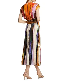 Ivanova Striped Plunge Midi-Dress