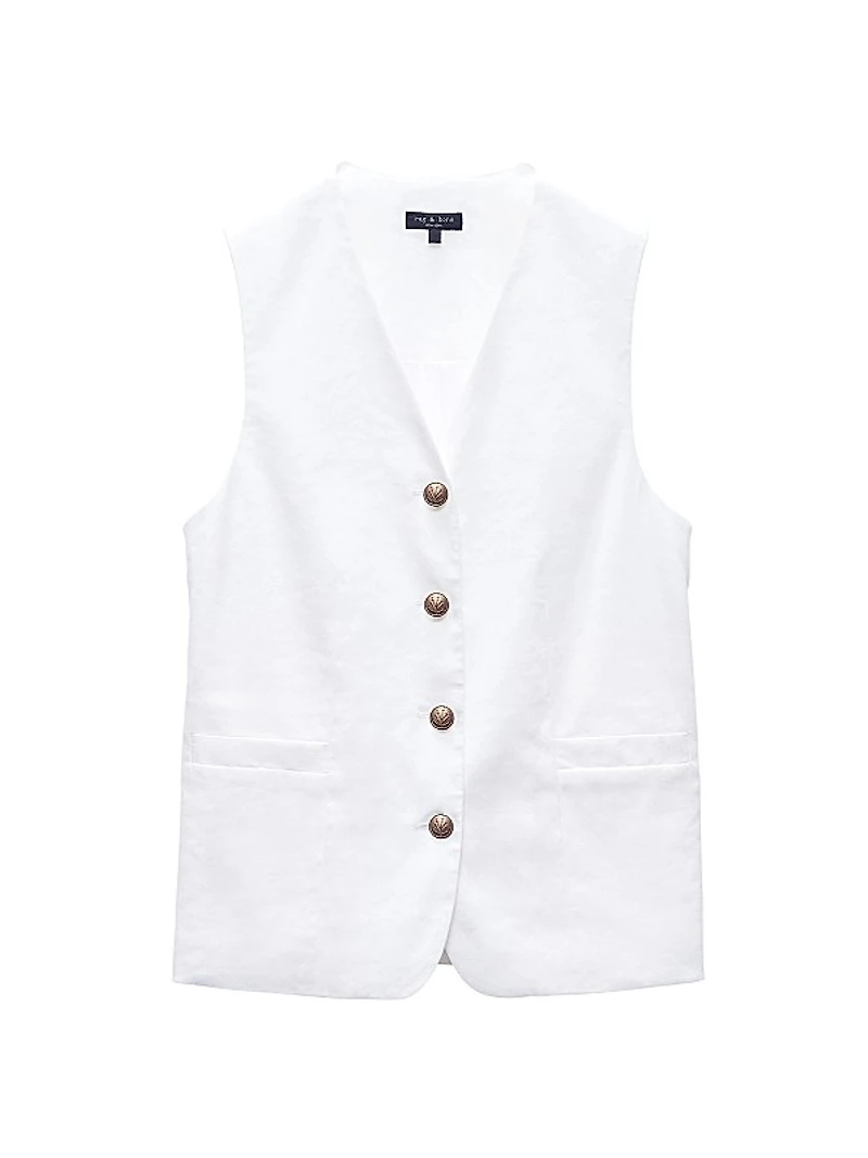 Charlotte Linen-Blend Button-Up Vest