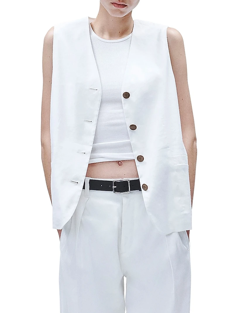 Charlotte Linen-Blend Button-Up Vest