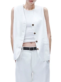 Charlotte Linen-Blend Button-Up Vest