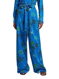 Cotton-Linen Floral Belted Trousers