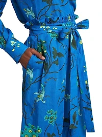 Cotton-Linen Floral Belted Trousers