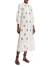 Cotton-Blend Lace-Paneled Maxi Dress