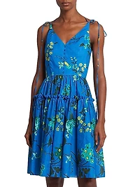 Cotton-Linen Floral Strappy Minidress