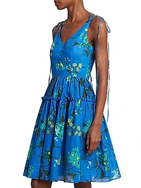 Cotton-Linen Floral Strappy Minidress