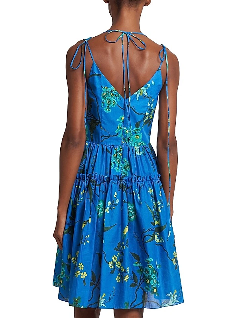 Cotton-Linen Floral Strappy Minidress