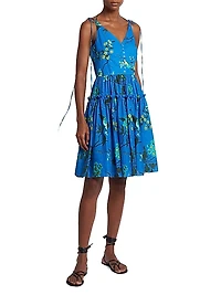 Cotton-Linen Floral Strappy Minidress