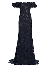 Botanical Guipure Lace Off-the-Shoulder Gown