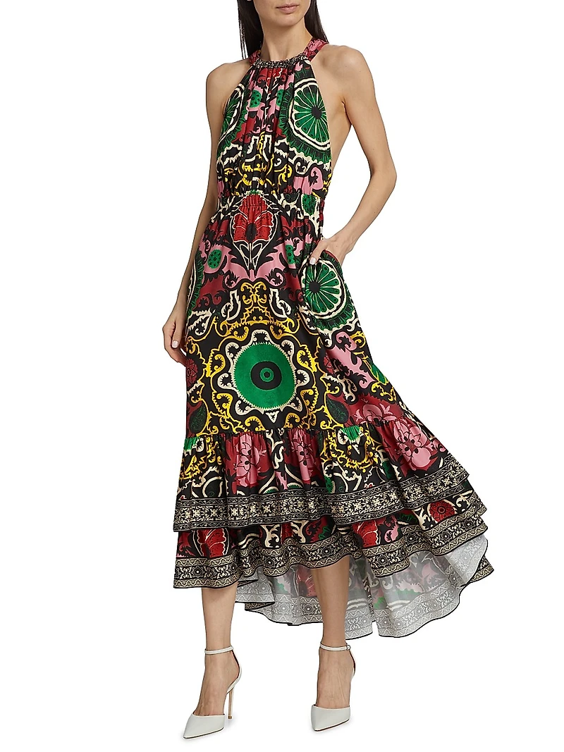 Loyce Geometric Twist-Back Maxi Dress