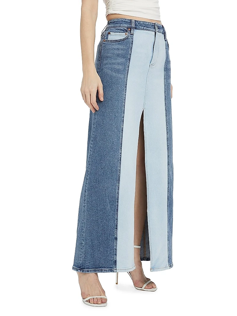 Rye Two-Tone Denim Maxi Skirt