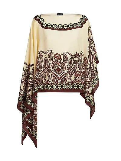 Paisley Silk Asymmetric Poncho