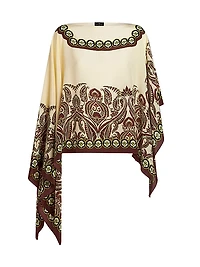 Paisley Silk Asymmetric Poncho