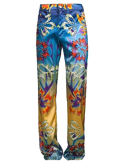 Studded Hibiscus Boot-Cut Pants