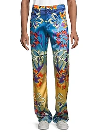 Studded Hibiscus Boot-Cut Pants