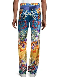 Studded Hibiscus Boot-Cut Pants