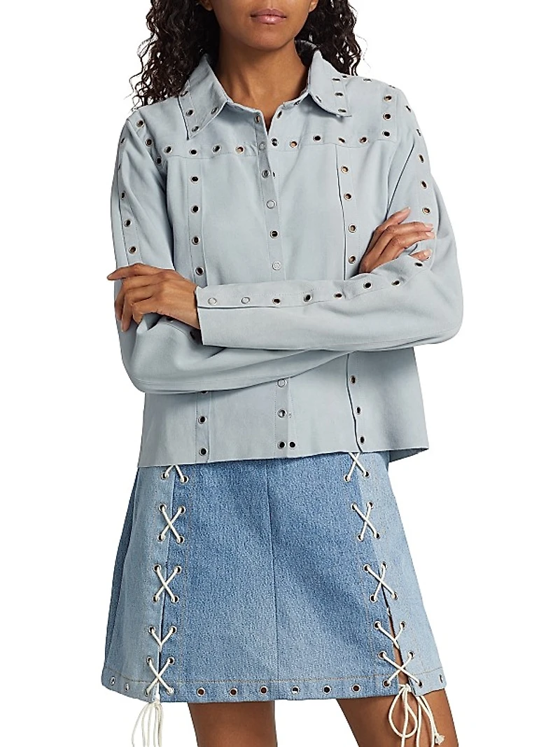 Suede Grommet Shirt Jacket