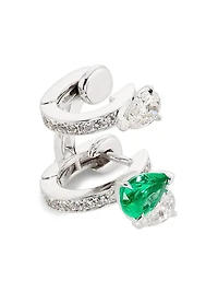 Serti Sur Vide 18K White Gold, 0.52 TCW Diamond & Emerald Single Huggie Hoop Earring - Left Or Right