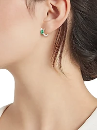 Serti Sur Vide 18K White Gold, Emerald & 0.28 TCW Diamond Single Huggie Hoop Earring - Left Or Right