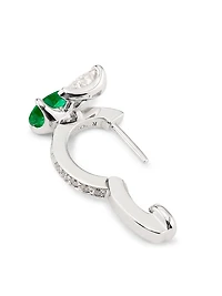 Serti Sur Vide 18K White Gold, Emerald & 0.28 TCW Diamond Single Huggie Hoop Earring - Left Or Right