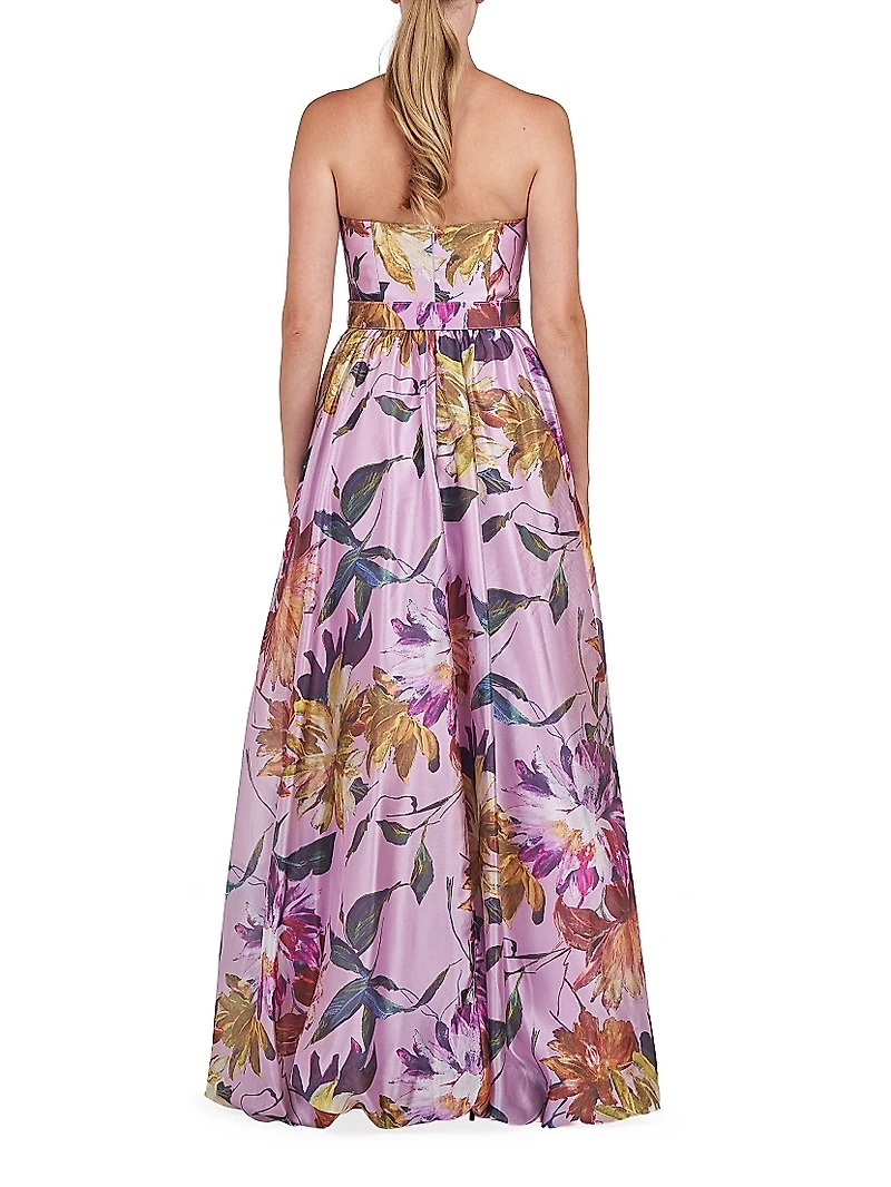 Evangeline Floral Organza Strapless Gown