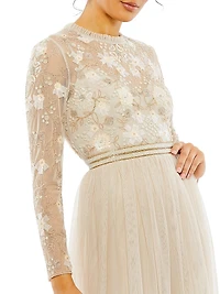 Sequin-Embellished Long-Sleeve Gown