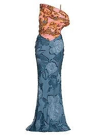 Paisley & Burnout Velvet One-Shoulder Gown