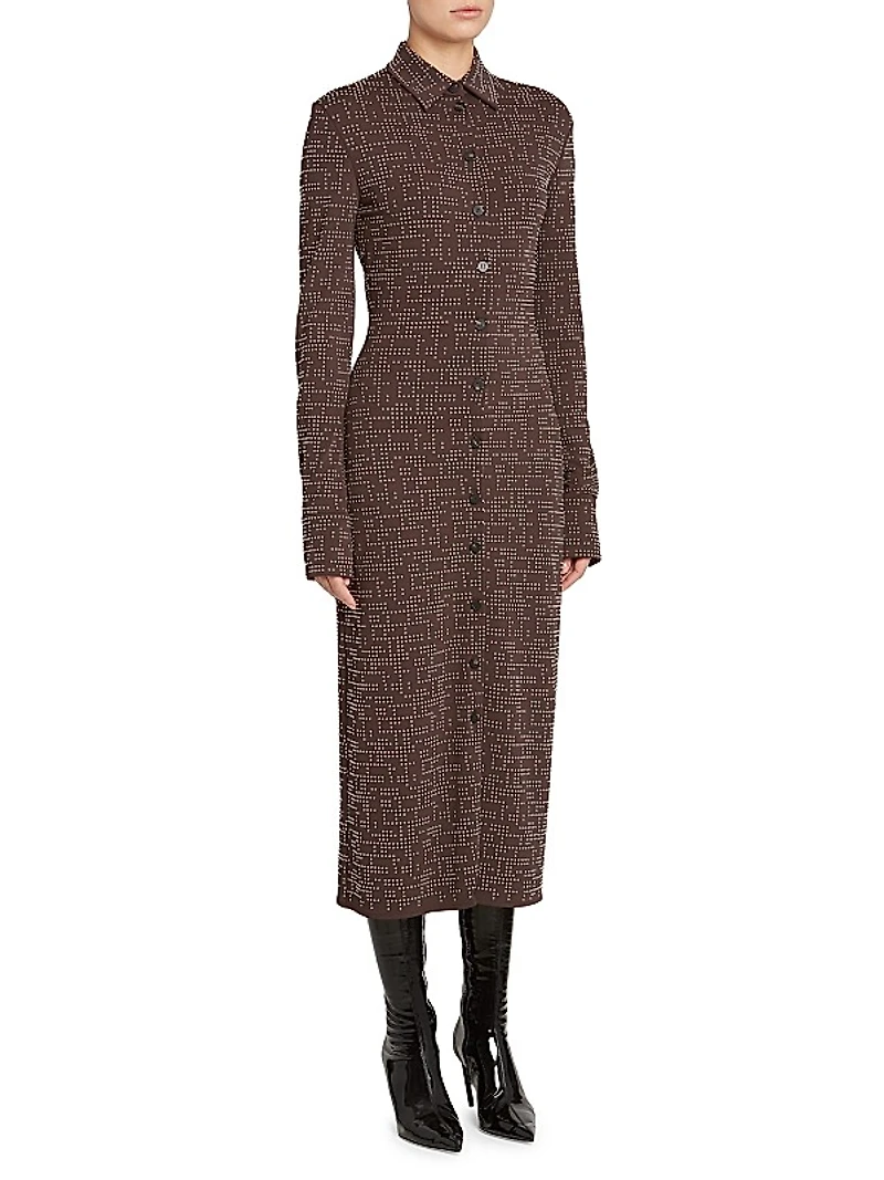 Jersey Dot Print Midi Shirtdress