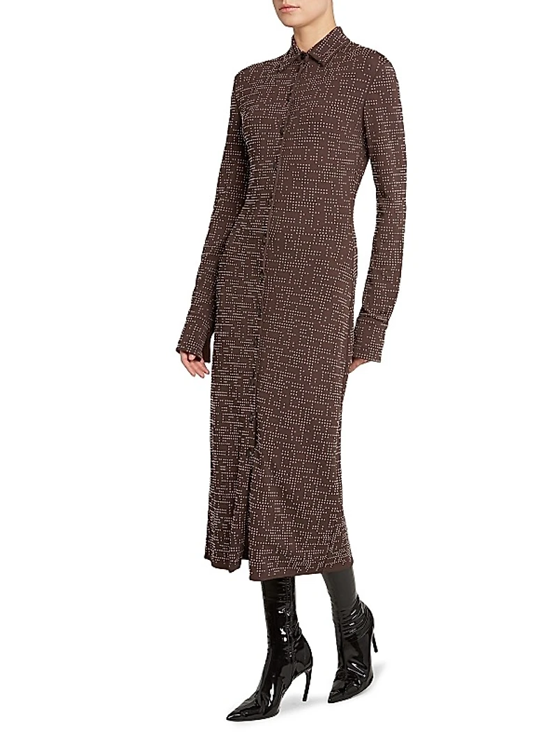 Jersey Dot Print Midi Shirtdress