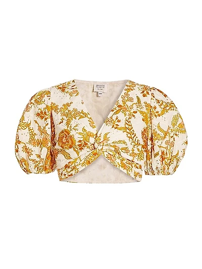 Floral Puff-Sleeve Crop Top