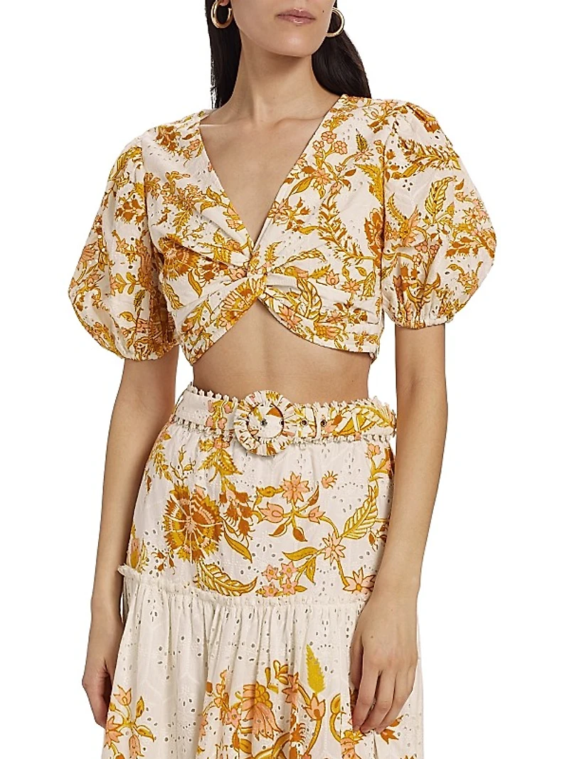 Floral Puff-Sleeve Crop Top