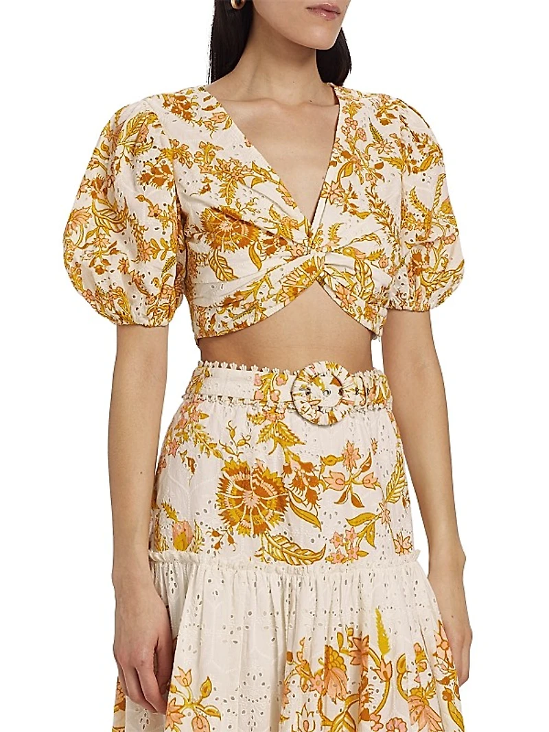 Floral Puff-Sleeve Crop Top