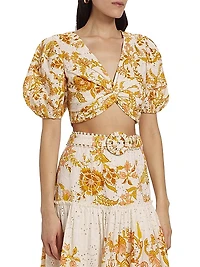 Floral Puff-Sleeve Crop Top