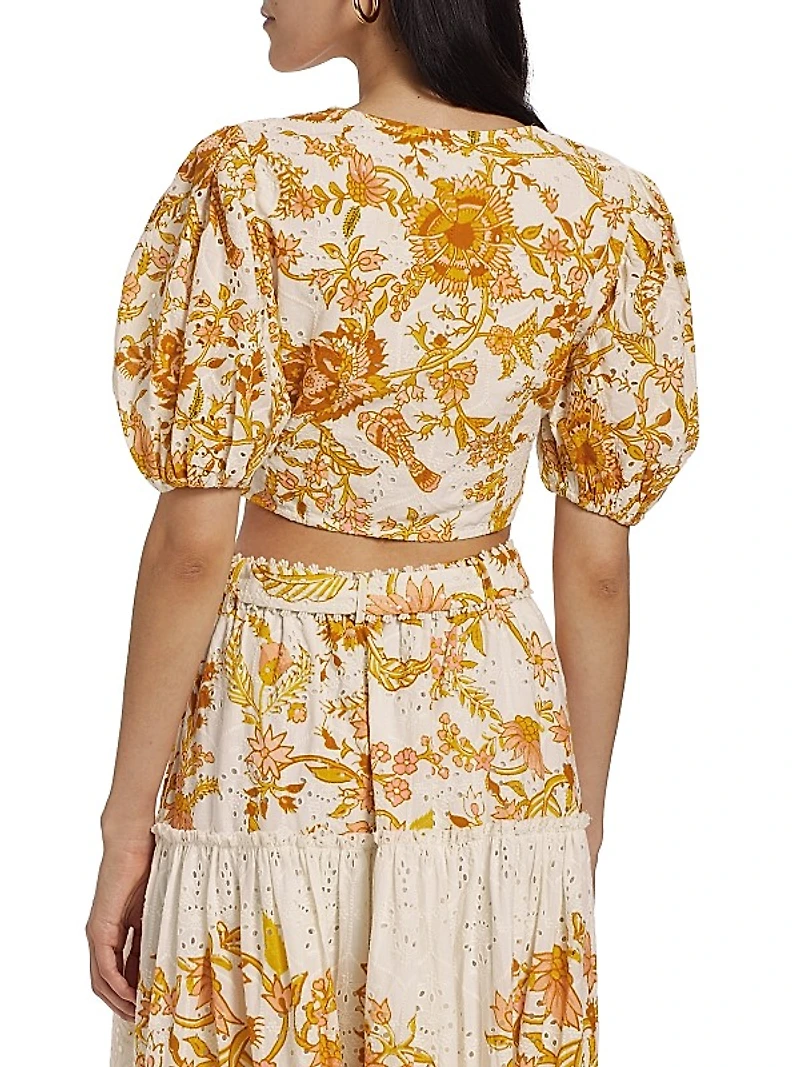 Floral Puff-Sleeve Crop Top