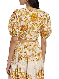 Floral Puff-Sleeve Crop Top